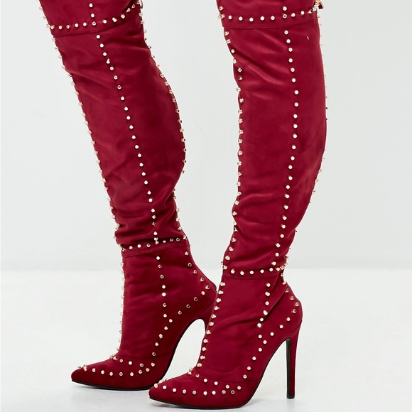🎉 HP! 4X 🎉 Gorgeous Studded Vegan Suede Thigh High Boots 🔥 - Picture 4 of 5